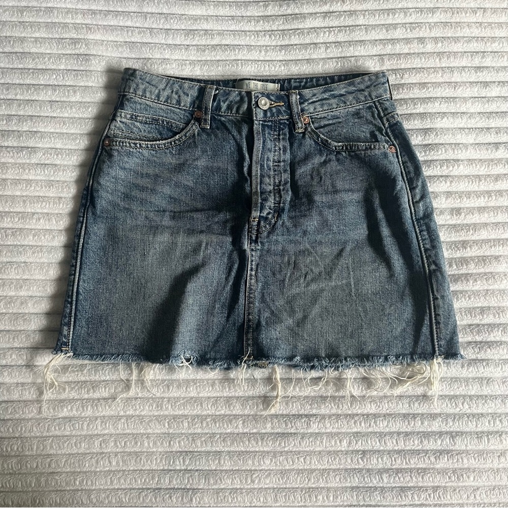 Free People Denim Frayed Mini Skirt